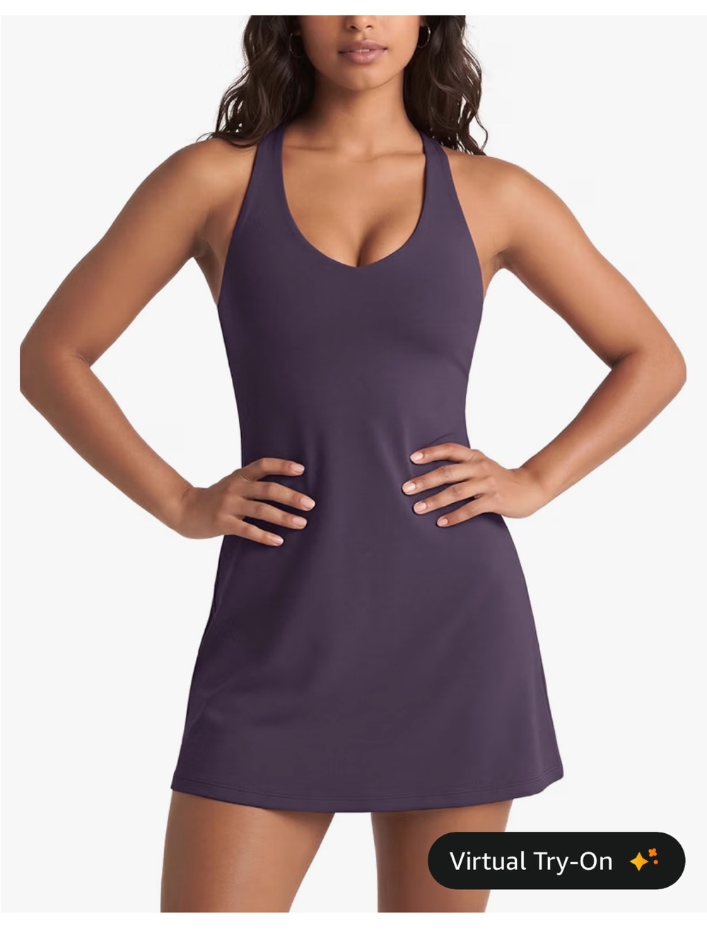 Sleeveless V-Neck Built-In Bra Tank Dress - Deep Plum
